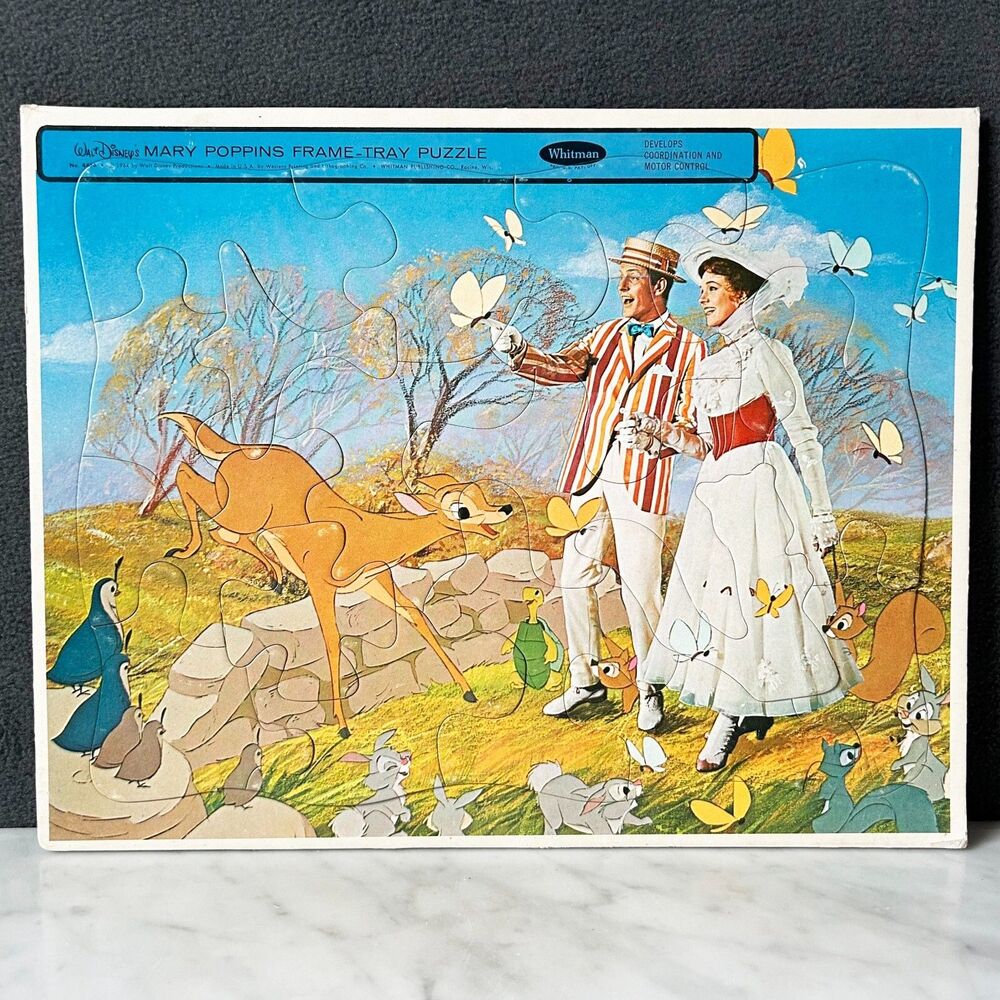 Vintage Walt Disney Mary Poppins Julie Andrews 1964 Frame Tray Puzzle - Whitman